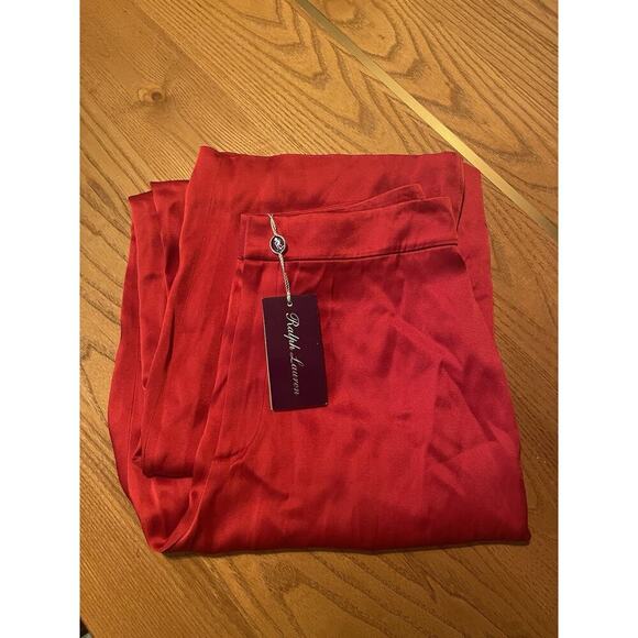 Ralph Lauren Collection Purple Label Satin Wide-Leg Pant 2 Red High Rise Trouser - Picture 11 of 11